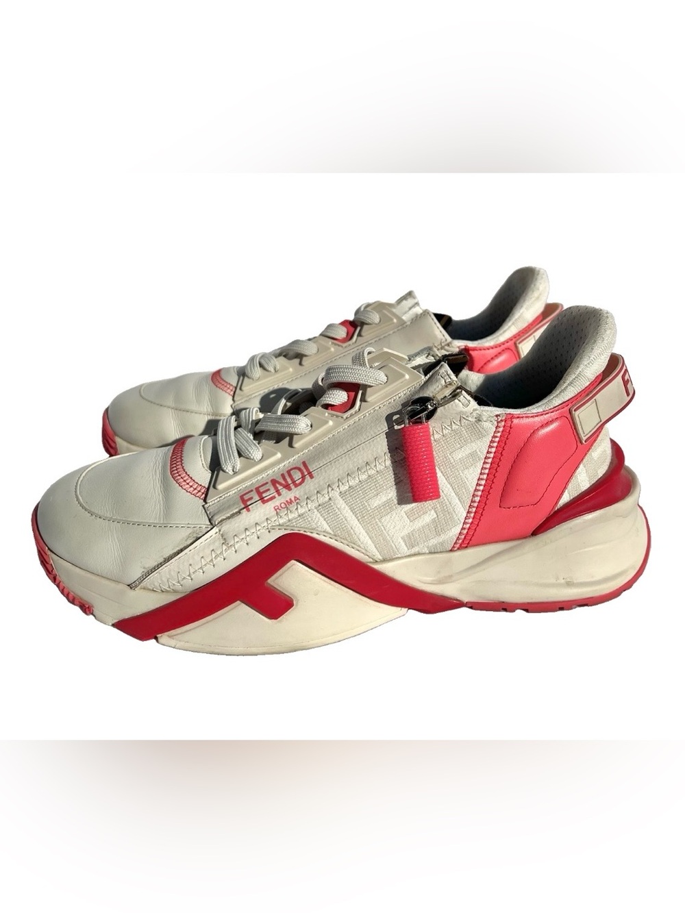 Fendi Flow Women’s Pink Ivory Leather Sneakers Size 38/ US 8